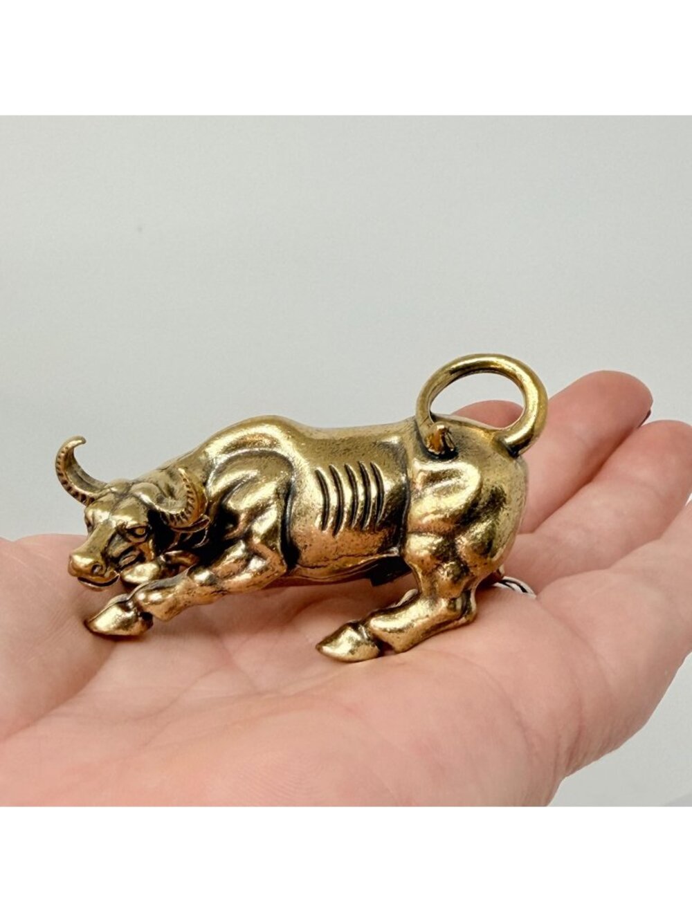 Brass Bull Figure Miniature Prosperity Totem Altar Decor Spirit Animal 70s Style